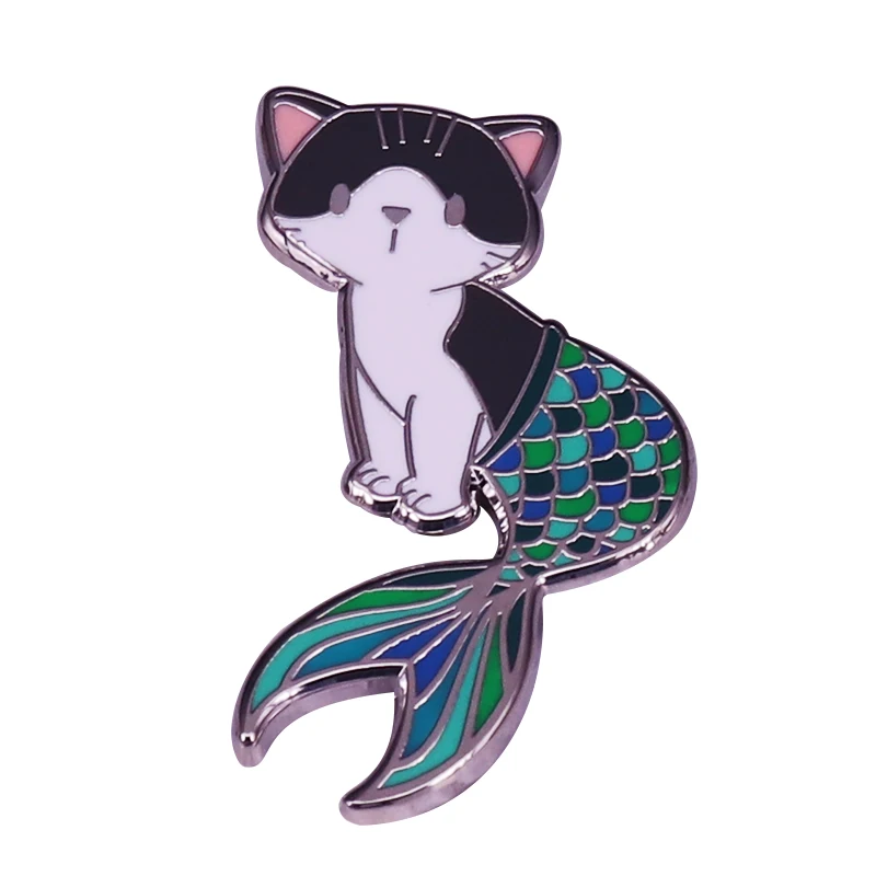 Эмалированная заколка Mercat Purrmaid Cat Kawaii Kitty Русалка Кот Милая кошка лацкан Lover