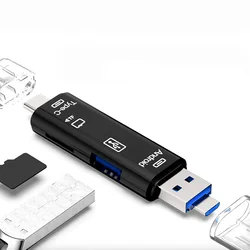 Lecteur de cartes OTG USB Micro et USB 5 en 1, Type C, USB 2.0 U, disque OTG TF/SD, haute vitesse, pour téléphone Android, PC 