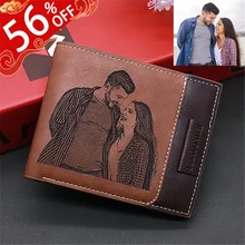 Personalized Men's Photo Tri-fold Wallet Custom Engraved Picture Text Card Holder Purse Gift for Husband Dad Father's Boyfriend