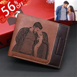 Personalized Men's Photo Tri-fold Wallet Custom Engraved Picture Text Card Holder Purse Gift for Husband Dad Father's Boyfriend