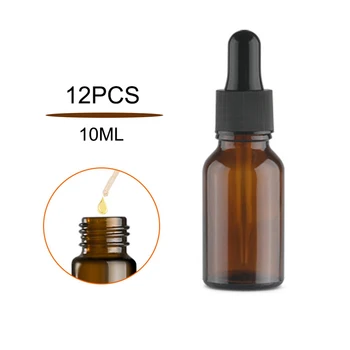 

12pc 10ML Portable Liquid Drop Pipette Reagent Essential Oil Amber Glass Bottle Travel Pot Aromatherapy Container Eye Dropper