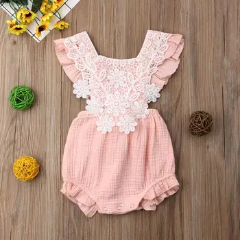 

Girl Summer Lace Floral Sleeeless Romper for Baby Bodysuit Ruffle Backless Cotton Jumpsuit Baby Girl Summer Clothes RL2