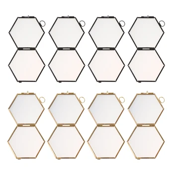 

8x Vintage Style Hexagon Metal & Glass Picture Photo Frame Hanging Frame
