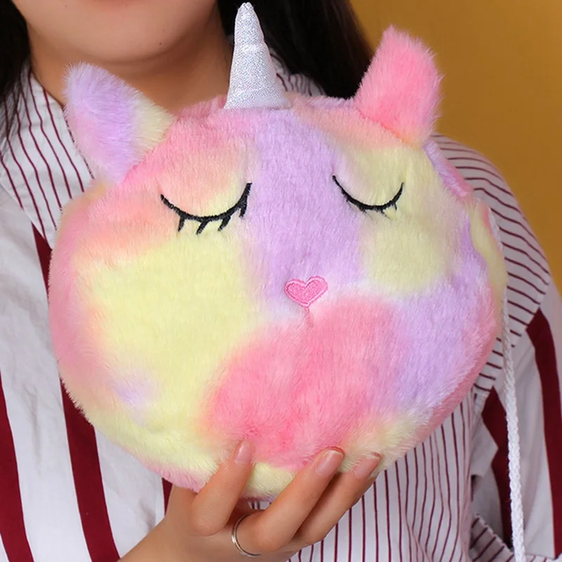 Девушка мини мультфильм Единорог плюшевый Кошелек сумка на молнии застежка сумка через плечо сумка плюшевый Кошелек сумка для наушников