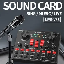 

V8S Bluetooth Webcast Live Sound Card Sound Headset USB Microphone Streamer Broadcast Audio Card for Computer PC Mobile Phone