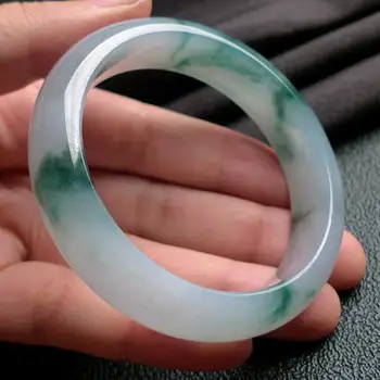 

Zheru Jewelry Natural Burmese Jadeite Blue Flower Two-tone 54-62mm Bracelet Elegant Princess Jewelry Gift for Mom and Girlfriend