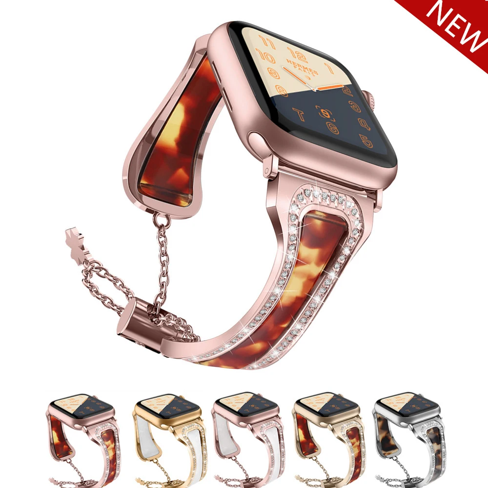 Ремешок из нержавеющей стали для Apple Watch 5 4 Band 44 мм 40 мм iWatch band 42 мм 38 мм Алмазный полимерный браслет ремешок для Apple watch 3 2 1