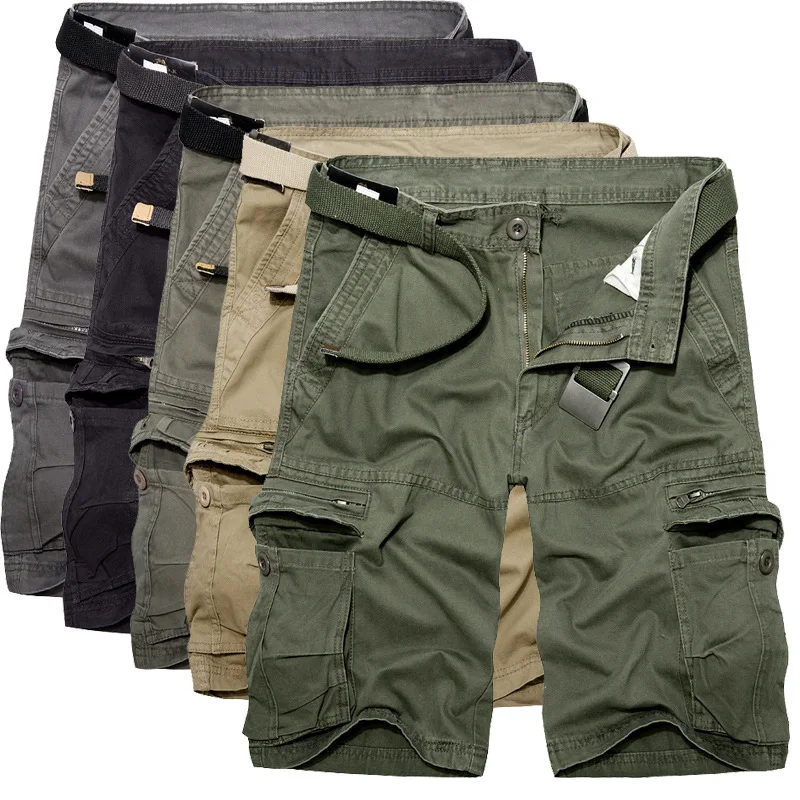 Bajo costo Prowow-pantalones cortos militares de varios bolsillos para hombre, Pantalón corto recto informal de algodón para verano, Color sólido, 2021 B6qpejwL95x