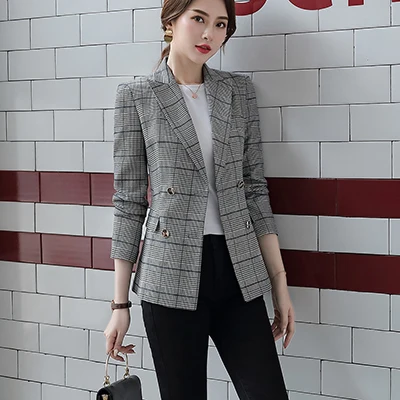 Plaid Blazer 5 Новинка, клетчатый блейзер для женщин, модные куртки, свободные, большой размер 5XL, синий, фиолетовый, в клетку, повседневная верхняя одежда, пальто - Цвет: Plaid Blazer 5