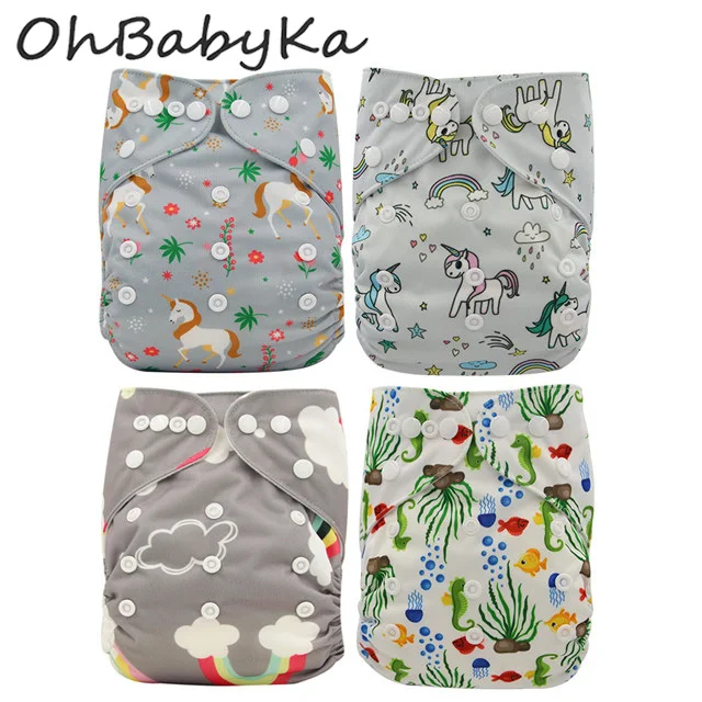 Ohbabyka 4 шт./компл. многоразовый тканевый подгузник для новорожденных Регулируемый Детский подгузник многоразовая полотняная пеленка водонепроницаемый чехол для Merries Fit 3-15 кг - Цвет: 07