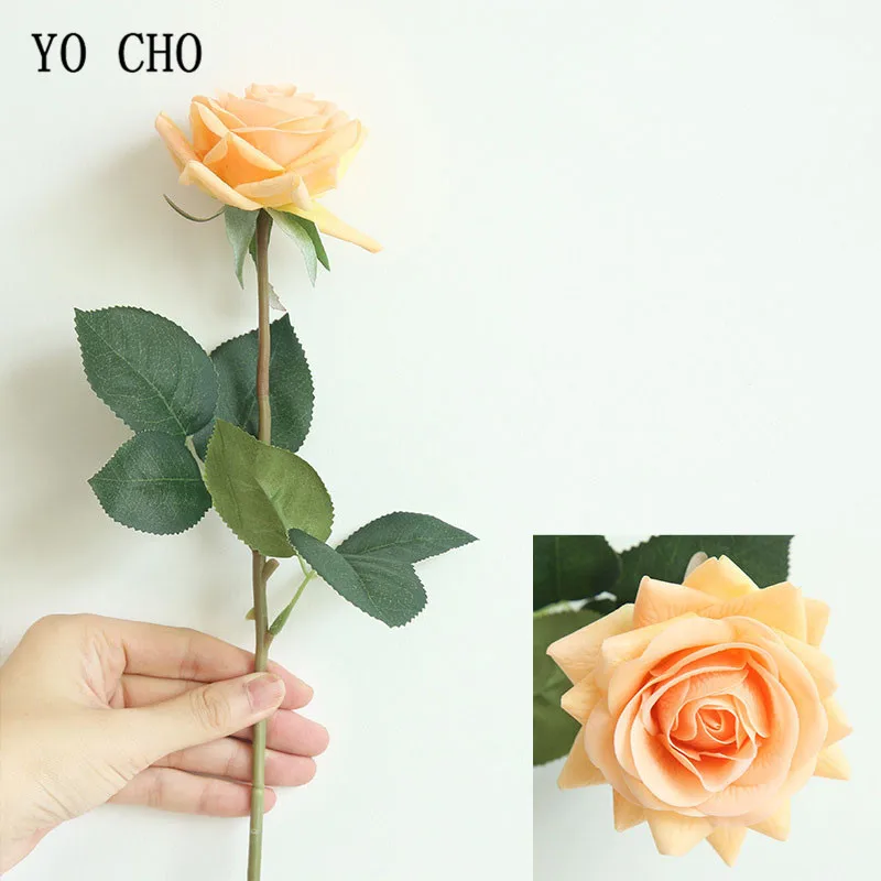 YO CHO Artificial Rose Pink Wedding Flower Branches 42cm Artificial Flower Silk Rose Flower Home Decoration Fake Flowers Wedding