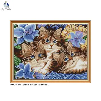 

The three kittens 11CT Printed Fabric 14CT Counted Canvas DMC Chinese Cross Stitch Kits Embroidery Needlework Home Decoration
