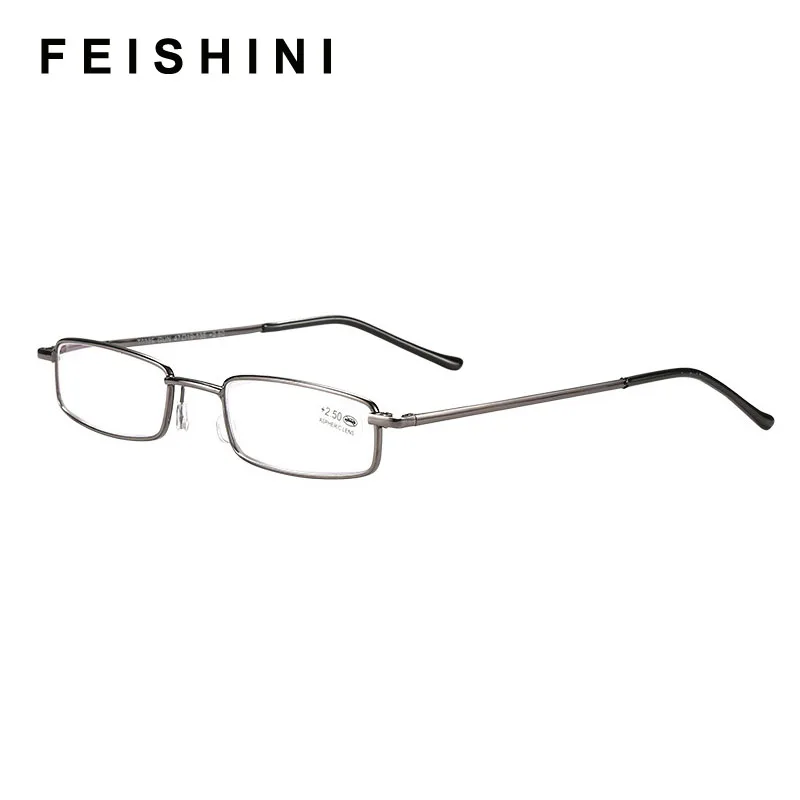 Feishini, анти-синий светильник, очки для чтения, женские, портативные, Пресбиопия, Анти-усталость, очки для мужчин, держатель ручки, тип, алюминиевая коробка