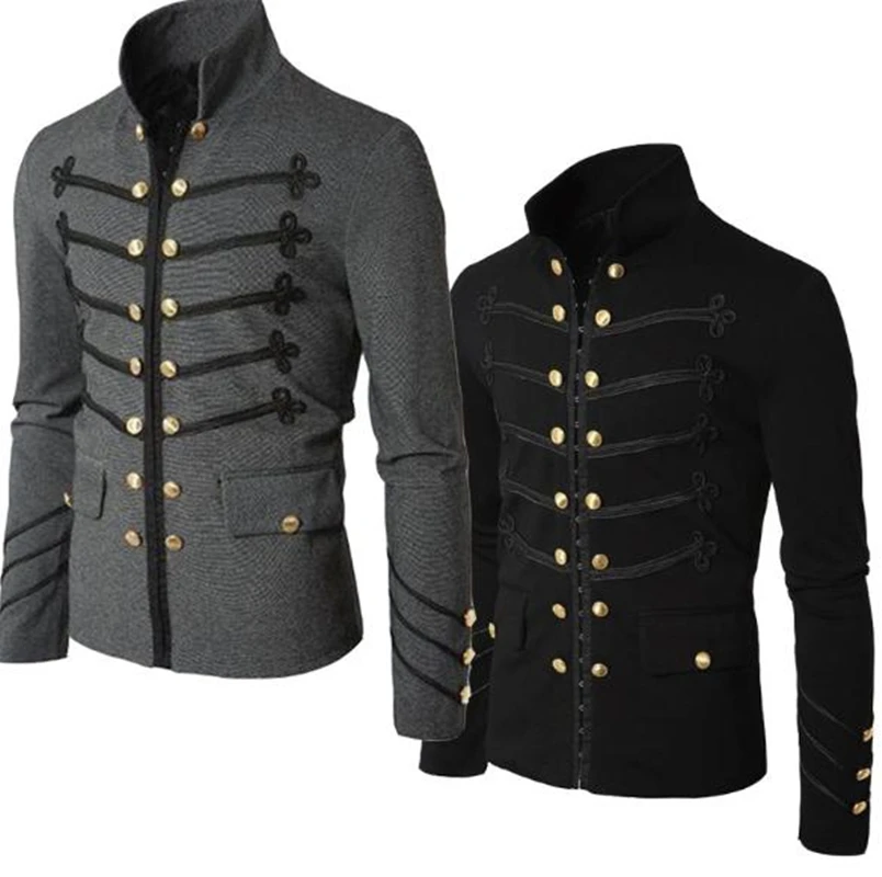

Casual Men Outerwear Plus Size Gothic Military Parade Jacket Tunic Winter Autumn Men'S Fashion Rock Black Steampunk Coat Q6144