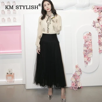 

Women Long-sleeve Chiffon Shirt Print Bow Casual Blouse Female New Top