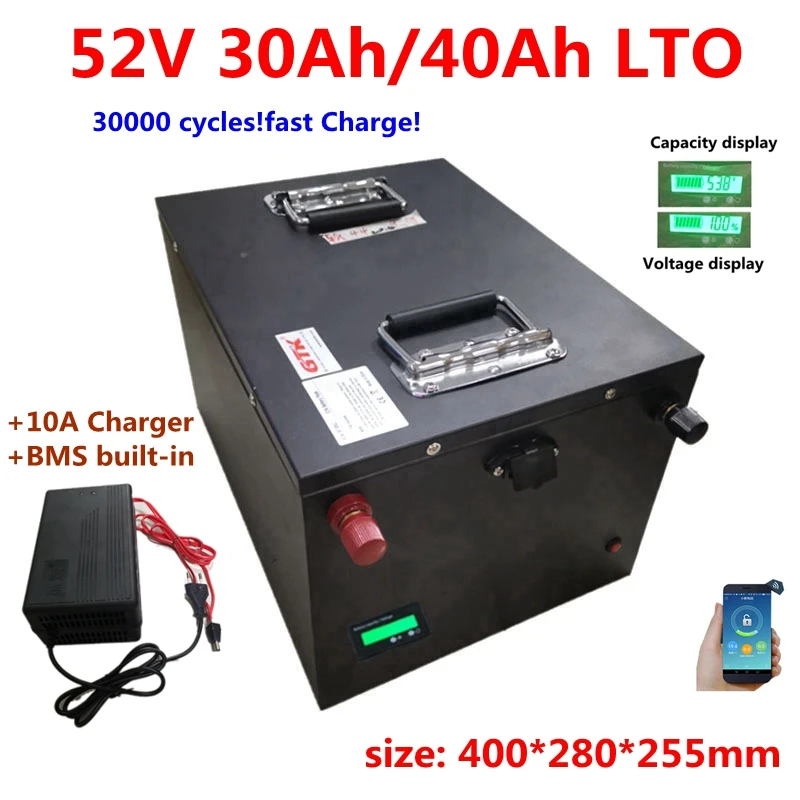 20000 cycles LTO 51V 52V 30Ah 40Ah Lithium titanate battery pack with BMS 22S for ebike scooter golf cart motorcyle+10A charger |