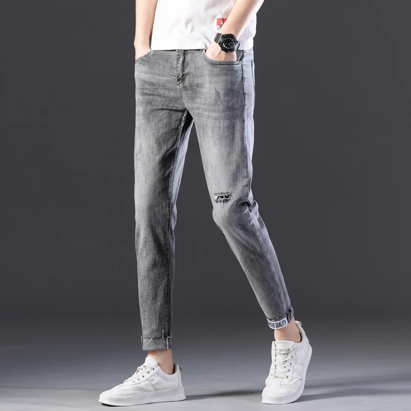 Great Value Jeans in Regular Fit Ankle-length Mens Ripped Holel  Design Harem Pant Streetwear Boy Retro Casual Trousers Cropped Jeans gray