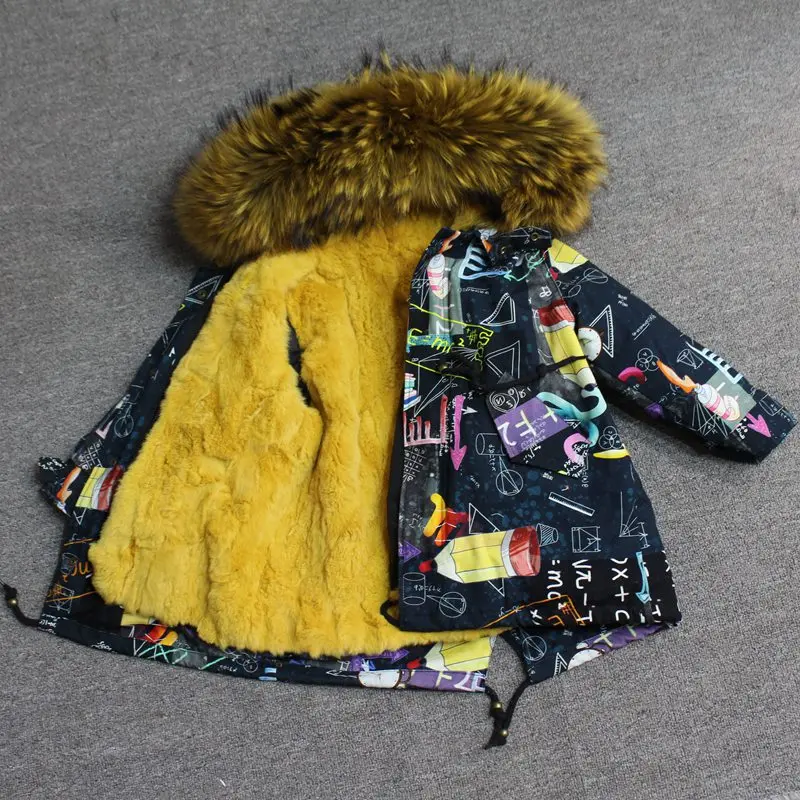 blue yellow fur Одежда для маленьких девочек зимняя куртка с натуральным мехом парка, ветровка для мальчика с большим мехом, пальто с капюшоном для девочек, детские куртки, одежда - Цвет: blue yellow fur