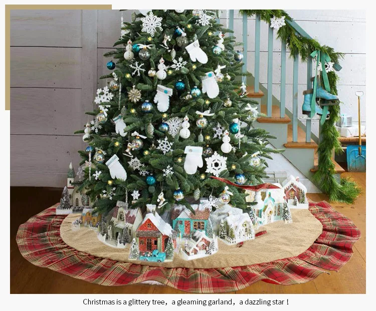 Ковер из мешковины с рождественским орнаментом 120 см, льняной круглый ковер с оборками для праздников и вечеринок