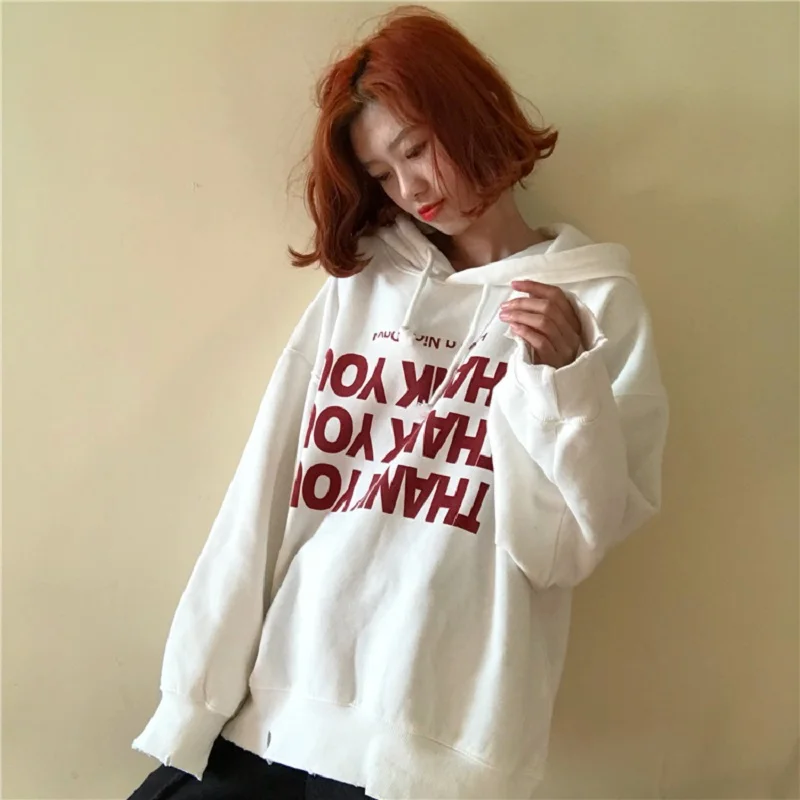 Корейский Harajuku большой размер мода ins Письмо печати с капюшоном Ulzzang женщин шикарные осенние свободные с капюшоном Повседневная Женская толстовка - Цвет: white