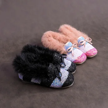 

children cotton sneakers kids girls shoes plus velvet warm shoes autumn/winter rainbow sequins girls fur shoes outside sneaker