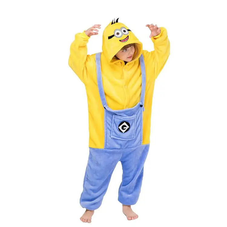 Kigurumi/Детские пижамы с единорогом; детские зимние комбинезоны; одежда для сна; пижамный комплект для мальчиков и девочек; Симпатичная Пижама Тоторо-животных - Цвет: Minion