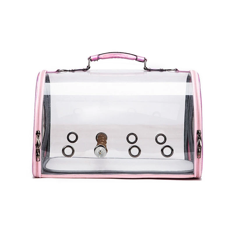 Pink RFWCAK, прозрачная сумка для переноски попугая, переносная клетка для путешествий, дышащая переноска для птиц, канарейки, сумки на плечо, принадлежности для птиц - Цвет: Pink
