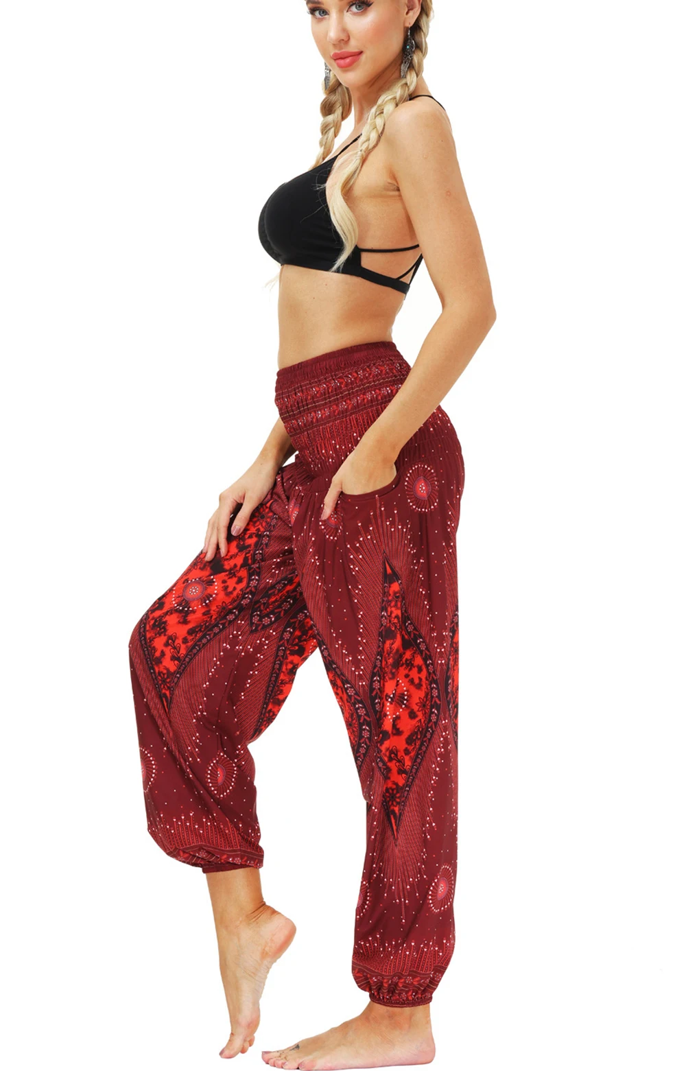 

Women's Boho Loosed Yoga Pants, Harem Hippie Palazzo Print Baggy Gypsy Boho Beach Pants With 2Pockets