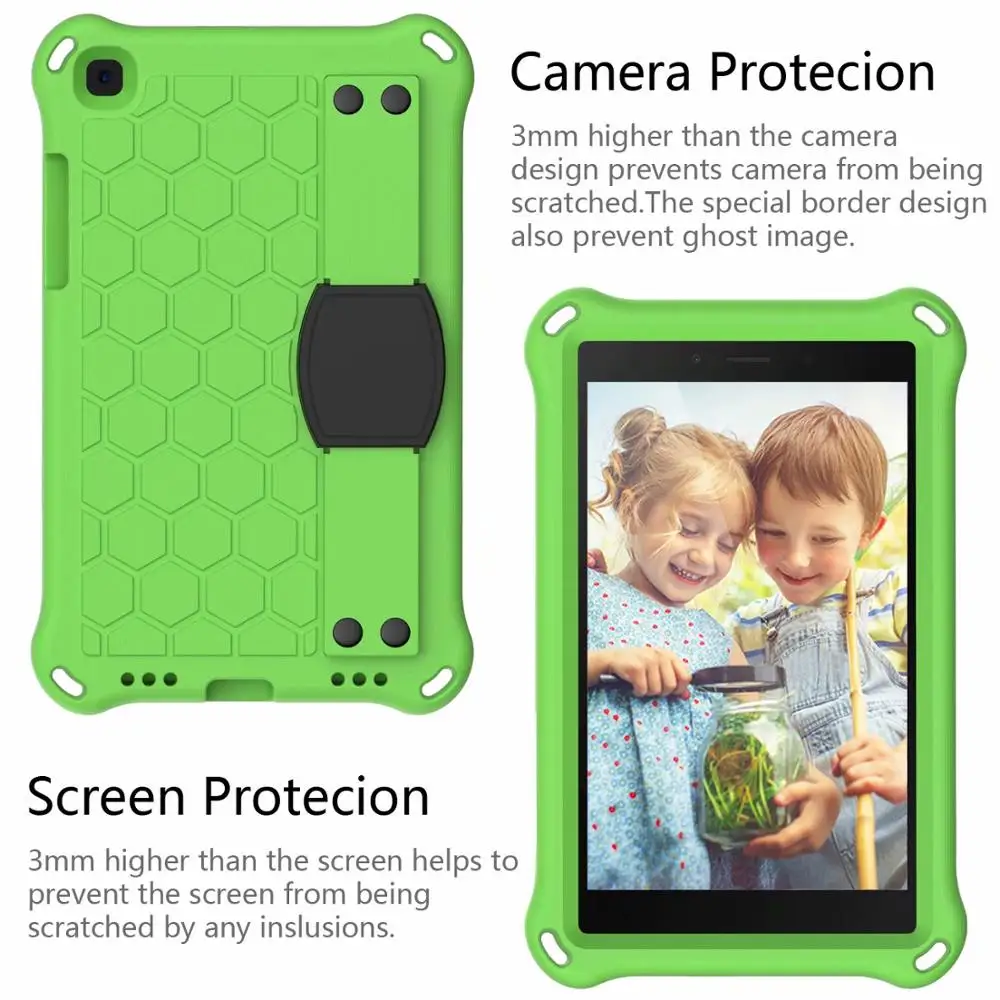 Green Чехол в виде сот T290 для samsung Galaxy Tab A 8,0 SM-T290 T295 T297, чехол-подставка с ручкой, детский чехол с плечевым ремнем+ ручка - Цвет: Green