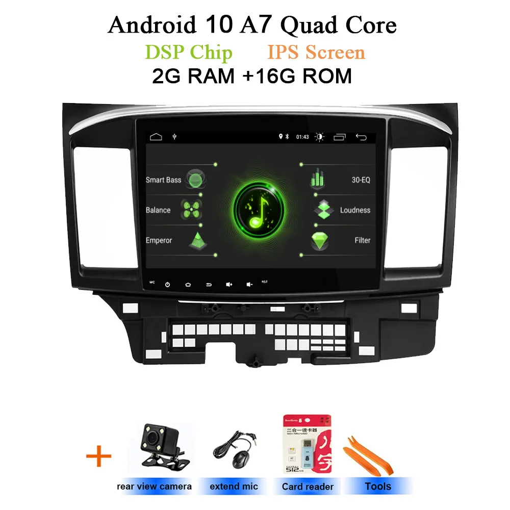 DSP ips Android 10 автомобильный Радио мультимедийный плеер ForMitsubishi lancer x 2007- gps стерео аудио gps Навигация BT Wifi Carplay - Цвет: DSP-IPS 2G-Rear Cam