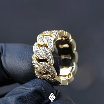 

Luxury Male Female Rings Gold Bling Bling Hip Hop Punk Zircon Ring Cuban Link Chain Exaggerated Street Artist Ring For Women Men