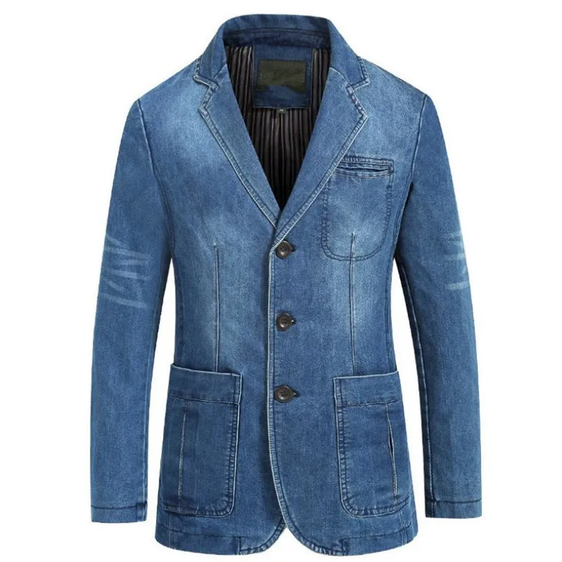 

New Spring and Autumn Men's Denim Jacket Business Casual Cotton Jacket Suit Slim Solid Color Large Size Men's coat