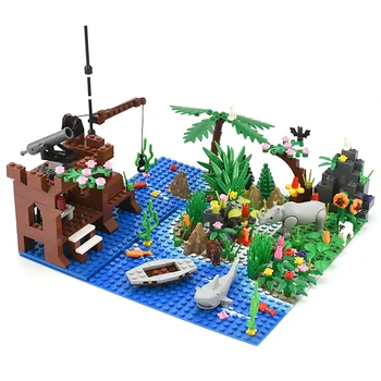 

400Pcs Tropical Island Scene Small Particle Building Block Scene Set with Baseplate