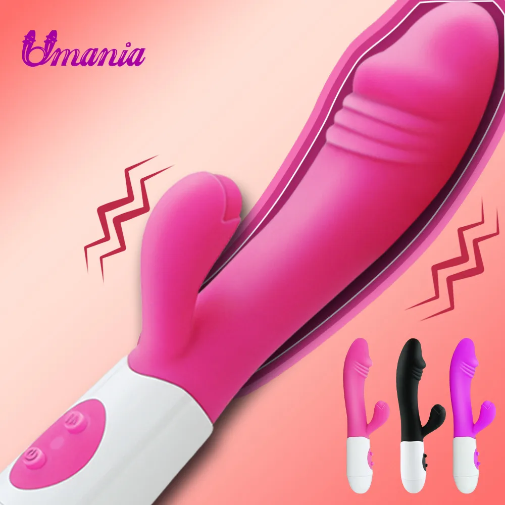 Punto G Dildo conejo vibrador para mujeres doble vibración impermeable de silicona mujer clítoris Vagina masajeador, Juguetes sexuales para mujeres