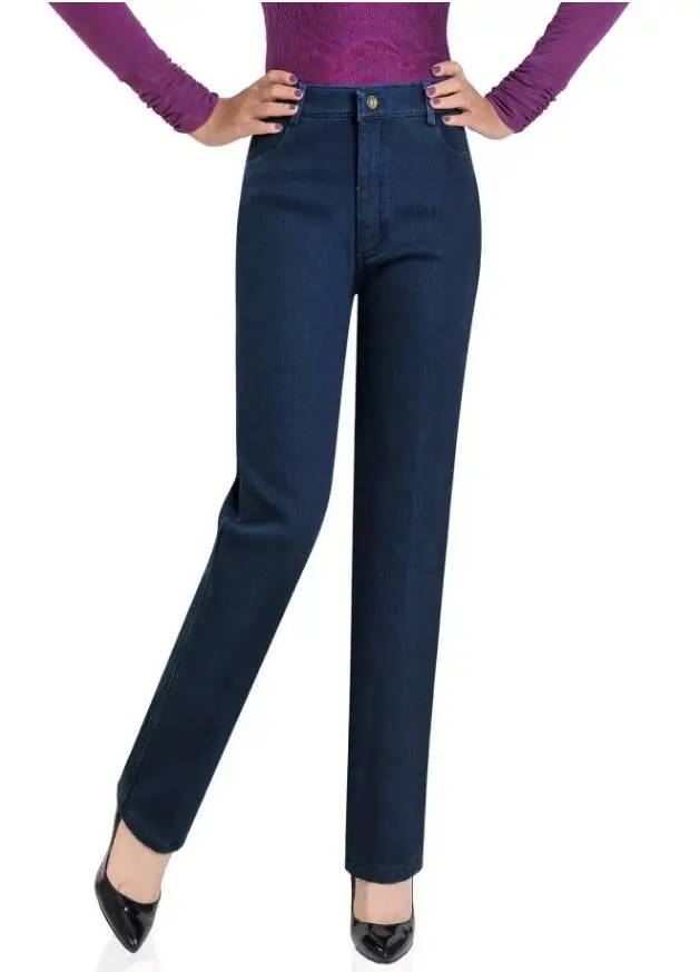 Весна лето женские джинсы с высокой талией эластичные размера плюс джинсовые штаны прямые джинсовые штаны женские джинсы