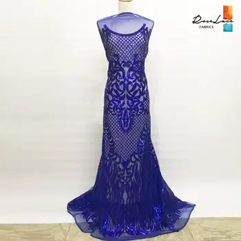 

Royal Blue Sequins Net Tulle Lace Fabrics 2019 Unique Design High Quality New Nigerian Embroidery Guipure Wedding Bride Fabrics