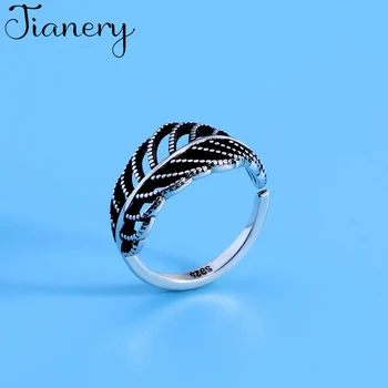

JIANERY Boho Retro Real Pure 925 Sterling Silver Leaf Rings For Women Men Vintage Finger Jewelry Antique Rings