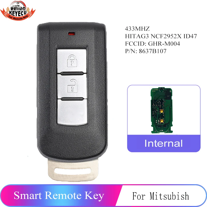 US $75.59 KEYECU 8637B107 Keyless Go Smart Remote Key 2B 433MHz HITAG3 NCF2952X ID47 Chip for Mitsubishi Montero L200 20152020 GHRM004