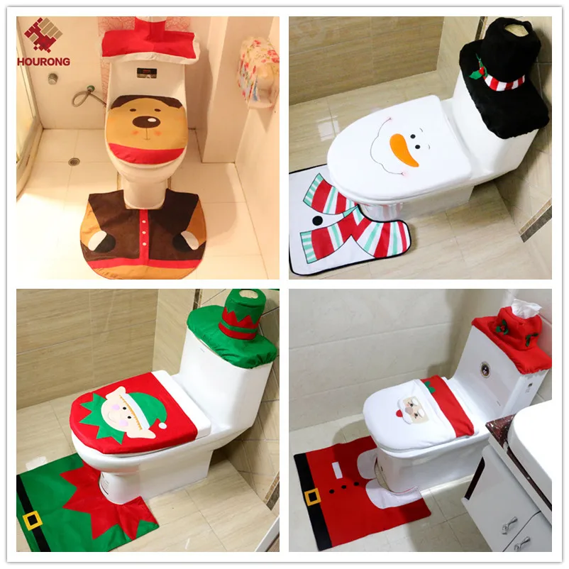 2019 New Fashion Happy Festival 1Set Christmas Toilet Seat Cover Toilet Seat Mat Bathroom Set Party DIY Decorations For Home