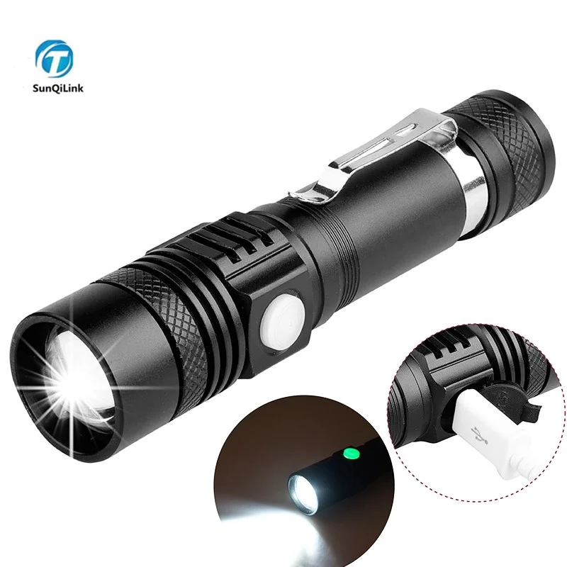 

Super Bright Led flashlight USB Rechargeable Flashlight torch Linterna T6 LED Power Tips Zoomable Bicycle Light 18650