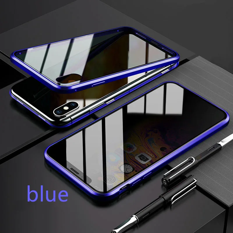 Huawei P30 Lite анти-пип двойное стекло в рамке мобильный телефон оболочки все включено металлическая рамка Магнитный чехол для телефона - Цвет: Blue