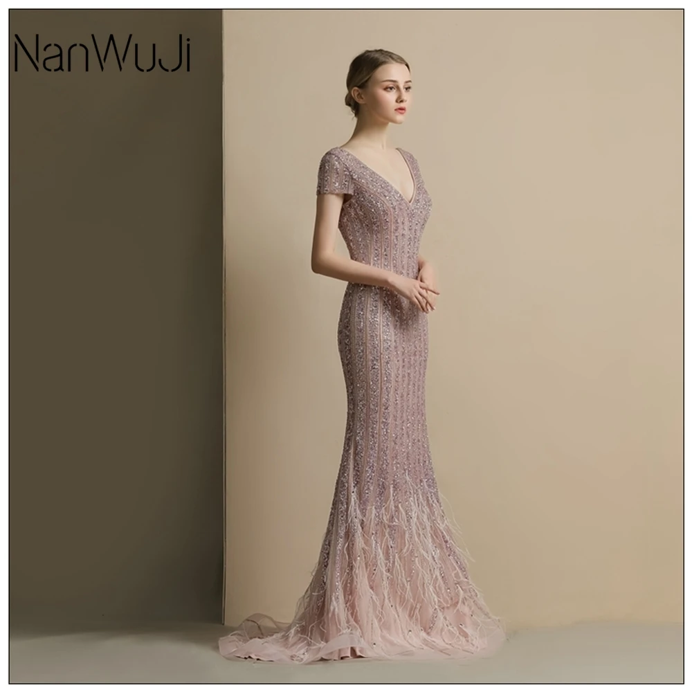 Deep V Neck Cap Sleeve Evening Dress 2019 Sexy Gowns Formal Tulle Prom Mermaid Plus Size Vestidos De Fiesta | Свадьбы и торжества
