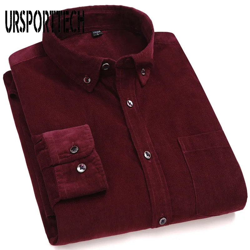 Cotton Corduroy Shirt Men Solid Color Long Sleeve Button Collar Quality Warm Regular Fit Simple Business Dress Men Casual Shirts