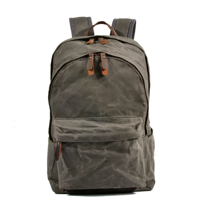 

Vintage Oil Waxed Canvas Backpack Large Capacity Teenager Traveling Waterproof Daypacks Leather Laptops Rucksack