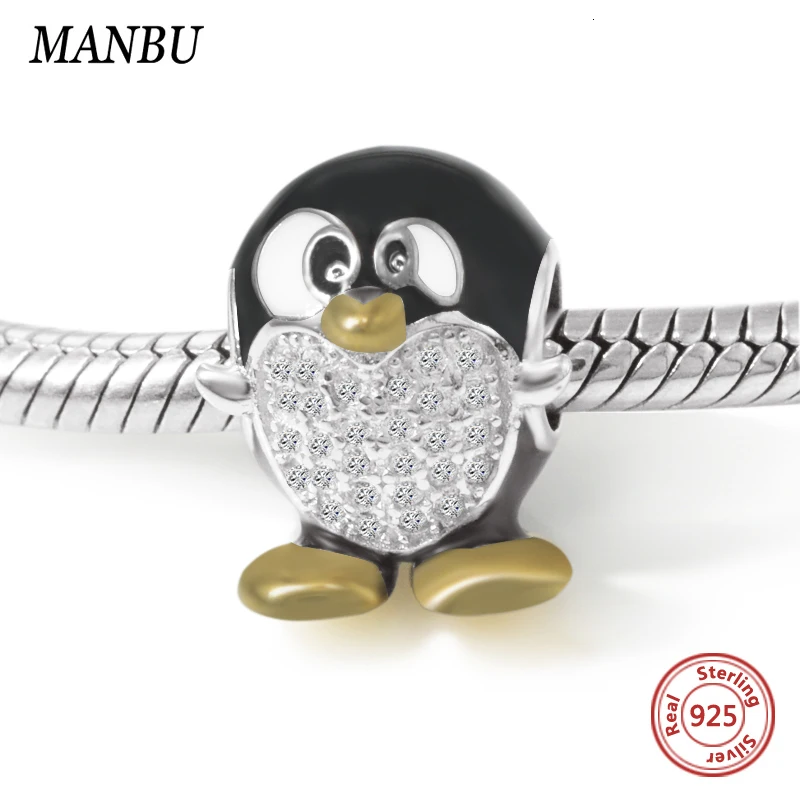 ManBu 925 пробы серебряные амулеты милые zc сердце Пингвин бусины подходят pandora Браслеты модные круглые шарики для украшений изготовление для женщин Подарки