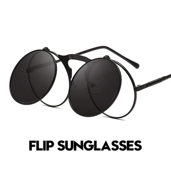 

Flip Metal Steampunk Round Sunglasses Women Men Vintage Sun Glasses Driving Eyewear Oculos Feminino Lentes Gafas De Sol UV400
