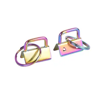 

4Pcs Key Fob Hardware 25mm Rainbow Color Vacuum Plating keychain Split Ring For Wrist Wristlets Cotton Tail Clip Webbing