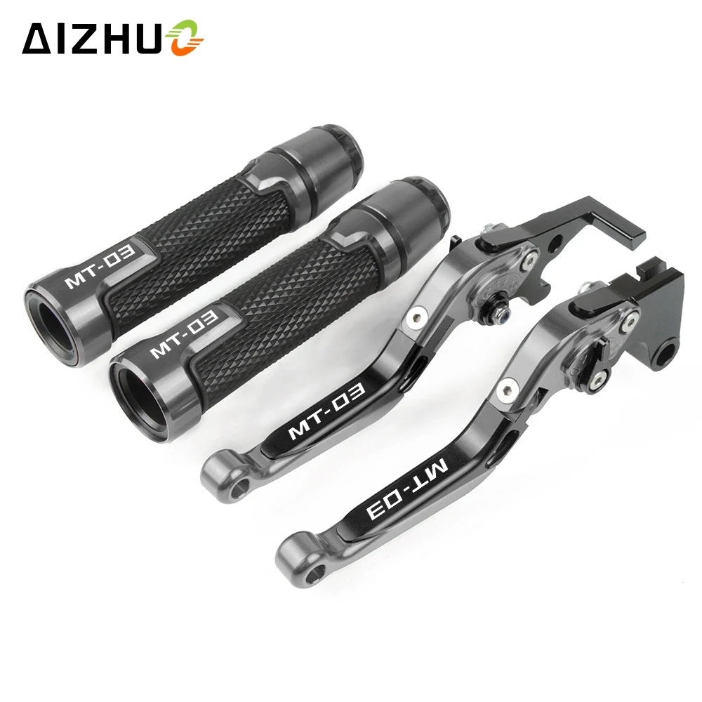 Motorcycle MT03 Accessories Folding Brake Clutch Levers+Handle Grips For YAMAHA MT-03 MT03 MT 03