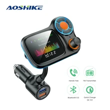AOSHIKE FM Transmitter QC3.0 Aux Modulator Wireless Bluetooth Handsfree Car Kit Car Audio MP3 Player Lyrics Dual USB Car Charger