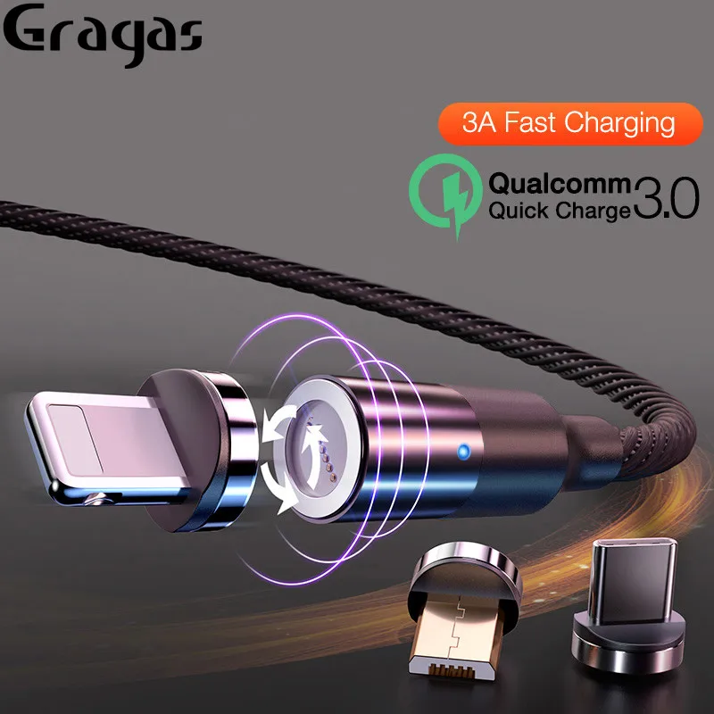 

Gragas Newest LED QC3.0 Magnetic USB Cable For iPhone X 8 7 Micro USB Type C Magnetic Charging Cable For Samsung Xiaomi Huawei